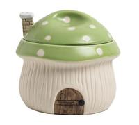 Packool 11.83 fl oz / 350 ml Small Spice Jar, Handcrafted Design with Chimney and Wooden Door, Great for Sugar, Salt, or Pepper in the Kitchen, Cute Mushroom Ceramic Condiment Jar with Lid