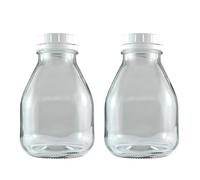 Packool 2 Pcs 16 fl oz / 500 ml Glass Milk Bottles with Lids, Reusable & Easy to Clean, Square Cone Glass Creamer Container for Refrigerator, Transparent Juice Beverage Bottle with Anti-Theft Cap