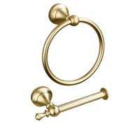 Packool 2 Pcs Bathroom Accessories Set, Space Aluminum Antique Gold Tone Towel Ring and Toilet Paper Holder, Wall Mounted, Punching Installation