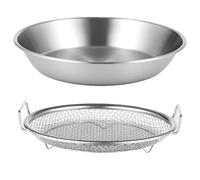Packool 2 Pcs Korean Style Oil Strainer Set, Oil Filter Pot Pan for Frying, BBQ, Kitchen Colander, Including 7.1 in / 18 cm Stainless Steel Mesh Strainer and Oil Collecting Basin