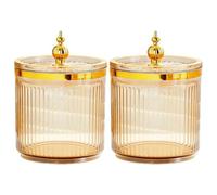 Packool 2 Pcs Plastic Candy Jar Set, 8.5 x 12 cm Storage Container with Lid, Kitchen Pantry Organization, Moon Star Logo Embossed Sugar Bowl, Amber & Transparent Snack Jar with Golden Rim