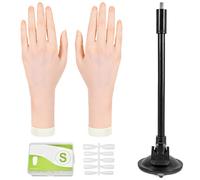 Packool 2 Pcs Silicone Nail Practice Hand Set, Adjustable Hands with Stands for Acrylic Nails, Bendable Mannequin Hands with 100 Transparent Nail Tips, Fake Hands Kit for Nails Display