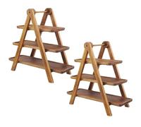 Packool 2 Pcs Tiered Serving Trays, A Frame Serving Platters for Cupcakes, Fruit, Candy, Party Table Centerpieces for Weddings, Birthdays, Holidays, 3-tier Wooden Dessert Display Racks