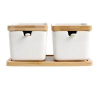 Packool 2PCS Spice Bowls Set, Ceramic Flip Top Salt Spice Containers Sugar Bowl Condiment Jar with Lids and Spoons