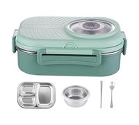 Packool 3-Compartment Bento Lunch Box for Adults, Stainless Steel Thermal Lunch Box 33.8 oz with Soup Bowl, Portable Food Container Set for Work, School, Picnic, 23.5 x 17 x 9 cm