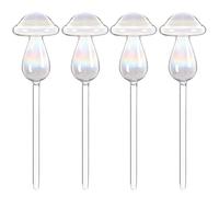 Packool 4 Pcs Mushroom Plant Watering Globes, Glass Self Watering Pots, Large Size with Iridescent Design, Automatic Planter Watering Globes for Indoor Plants, 2.7×9"