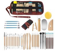Packool 40 Pieces Pottery Clay Sculpting Tools, Polymer Pottery Carving Modeling Cutting Kit, Dual-Ended Wooden Metal Sponge Ball Tools with Roll Storage for Ceramics, Candle Creations