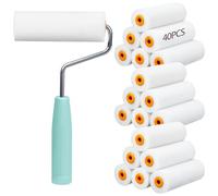 Packool 40PCS Mini Paint Rollers, 4 Inch High Density Foam Rollers Paint Roller Covers with 1PCS Roller Handle for Painting Wall Cabinet