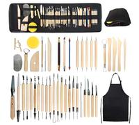 Packool 45 PCS Pottery Tool Kit, Double Sided Clay Sculpting Tools Set for Adults, Pottery Tools with Rolled-up Bag and Apron, Portable Carving Tools for Pottery Wheel, DIY Ceramic