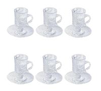 Packool 6 Pcs Crystal Glass Tea Cup and Saucer Sets, Elegant European Style Footed Turkish Glass Tea Cups with Handle, Heat-Resistant, for Coffee, Juice, Party, Diamond Design Latte Glasses