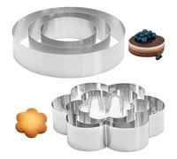 Packool 6PCS Cake Ring Molds, Stainless Steel Round Flower-Shape Reusable Pastry Rings Mousse Rings Cake Baking Molds for Home