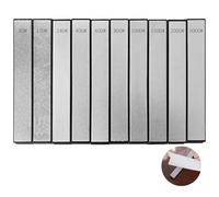 Packool 80/120/240/400/600/800/1000/1500/2000/3000 Grit Sharpening Stones, 10 Pcs Diamond Sharpening Plate Set, Knife Sharpeners with a Plastic Base - No Oil or Water Needed