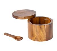 Packool Acacia Wood Salt Pepper Bowl, Adsorbent Lid Kitchen Spice Container Box, Handcrafted Wooden Salt Box with Spoon for Coffee, Pepper, Herbs Storage - Modern Kitchen Decor Present