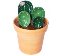 Packool Cactus Measuring Spoons Set, Cute Ceramic Spoons Porcelain Measuring Cups in Pot for Kitchen Cooking Baking