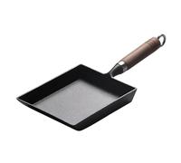Packool Cast Iron Tamagoyaki Pan with Wooden Handle, Induction Cooktop Pan, Japanese Omelette Pan for 1-4 Person, Non-Stick & Smokeless Square Frying Pan for Gas Stove