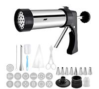 Packool Cookie Press Gun Kit, Baking Tools Set for DIY Cookie and Cake Decoration, 13 Cookie Mold Discs and 9 Piping Nozzles, Stainless Steel Cookie Press Machine, Icing Tips