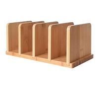 Packool Countertop Mail Organizer, Wooden Desktop Organizer Rack, 4-Compartment Wood Storage Holder, Polished Finish, Compact Design, Ideal for Bills, Mail, Envelopes, and Office Supplies