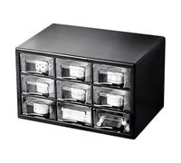 Packool Desk Organizer with 9-Drawer Design, Large Black Plastic Storage Box, Stackable and Wall-Mountable, Ideal for Office and Home Use, Compact Dust-Proof Organizer