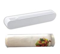 Packool Food Wrap Dispenser with Suction Cups, Adjustable Cutting Box, Fits 295.3 ft/196.9 ft/98.4 ft（90 m/60 m/30 m） Rolls, Safe,Plastic Wrap Dispenser with Cutter