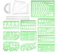 Packool Geometric Stencils Kit with 11 Drawing Templates & 4 Measuring Tools, Clear Plastic Drafting Tools for Architecture, Design, Students, Engineers, 15-Piece Drawing Templates and Rulers