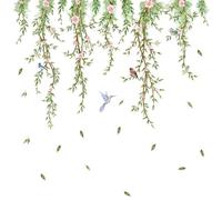 Packool Hanging Vine Wall Stickers, Self Adhesive Decorative Green Leaves Birds Floral Wall Art Decals for Bedroom Living Room