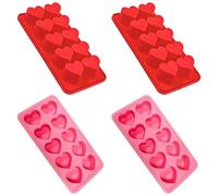 Packool Heart Shape Molds for Cake, Jelly, Soap, Chocolate and Ice, Pink and Red, Flexible Silicone, 4 Pcs Silicone Molds, Ice Cube Tray Chocolate Candy Molds