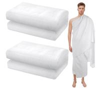 Packool Ihram Clothing Set for Men Umrah, Soft Polyester Umrah Clothes Set for Daily Use Pilgrimages Cosplay, Traditional White Design, Breathable and Lightweight, Quick-Dry and Easy to Clean