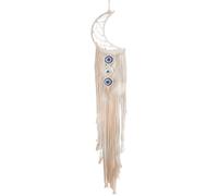 Packool Macrame Moon Dream Catcher, Handmade Woven, 7.3 in / 18.5 cm Moon, 30.1 in / 76.5 cm Tassel, Evil Eye Wall Hanging, Bohemian Home Decor with Big Eyes, Beige Cotton Accent Tapestry with Tassels