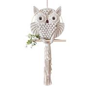 Packool Macrame Owl Wall Hanging, Bohemian Decor, Handwoven Cotton Rope, Easy to Hang, Rustic Art for Bedroom, Living Room, Nursery, Unique Present for Housewarming