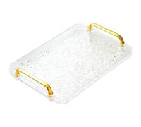 Packool Plastic Water Ripple Serving Tray Clear Tray with Gold Handles, 12.2 x 8.7 in / 31 x 22 cm Coffee Bar Organizer for Home, Living Room, Lightweight, Break-Resistant