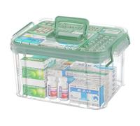 Packool Portable First Aid Box Organizer, Clear Plastic Storage Case with Removable Grid Divider, Mint Green Lid, Home Medical Supply Organizer, Medicine Storage Container with Handle