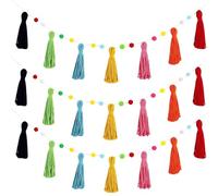 Packool Rainbow Pom Pom Tassel, 4.3 ft Wool Wall Decor, Bohemian Style for Little One's Nursery, Classroom Decorations, Home Party, 3 Pcs Colorful Boho Garland