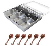 Packool Seasoning Organizer Box Set, 6 Grids Stainless Steel Condiment Boxes Spices Organizer Spices Container Set with Lid and Spoons