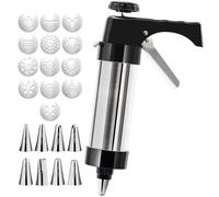 Packool Stainless Steel Spritz Cookie Press Set with 13 Discs, 8 Piping Tips, Baking Icing Gun, Spatula, Brush, 15 in（38 cm）, Cookie Press Gun Kit