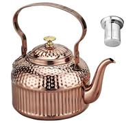Packool Stainless Steel Teapot with Infuser, Hammered Rose Gold Tone Tea Pot with Lid Chain and Wide Handle, Large 8.16 in x 8.28 in High Vintage Tea Kettle for Loose Leaf Tea Home Office Camping