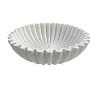 Packool White Large Resin Decorative Bowl, Scalloped Ruffle Centerpiece Bowl, Unique Groove Design, Sturdy Art Craft for Coffee Table Decor, Living Room Home Accent, Versatile Storage, 25 cm