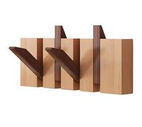 Packool Wooden Coat Rack Wall Mount, for Entryway, Bedroom, and More, 11.8 x 4.7 x 1.4 in / 30 x 12 x 3.5 cm, Solid Beech Wood Piano Key Rack with 4 Flip Down Hooks, Color Block Design