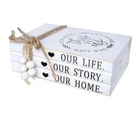 Packool Wooden Decorative Books Stack, Faux White Book Decor with Beads and Rope for Farmhouse Coffee Table, Shelf, MDF Rustic Home Accent, 18 x 14 x 6 cm (7.1 x 5.5 x 2.4 in)