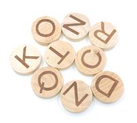 PACKOVE 1 Bag 26pcs Wood Round Slice Alphabet Slice Educational Plaything Khaki Environmental Protection Smooth Surface Round Shape DIY Lovers Teachers Teach Pupils English Letters