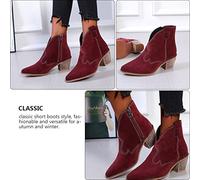 PACKOVE 1 Pair Pointed Retro Suede Chunky Heel Short Boots for Women Comfortable All Day Wear Stylish Ankle Booties for Various Occasions Fit Red