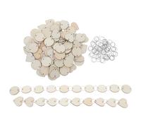 PACKOVE 100pcs Wood Craft Slices Heart Shaped Wood Name Tags Blank Natural with Predrilled Holes for Drawing and Painting Ornaments Projects