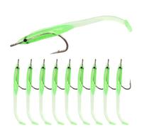 PACKOVE 10pcs Luminous Silicone Fishing Bait Hooks with Mini Eel Shape Soft Lures, Light Green Colour, Lifelike Design for Night Fishing to Grab Attention of Fish