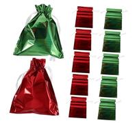 PACKOVE 12PCS Foil Drawstring Gift Bags with Ribbon Ties for Christmas Holiday Party Glitter Treats Pouches for Presents Wrapping Creative All Purpose Goodie Bags for Candy and Small Gifts