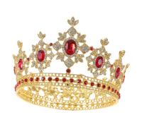 PACKOVE 1PC Elegant Gold Red Fashion Crown Headwear for Brides Chic Round Shape Alloy Rhinestone Inlaid Headdress for Weddings Parties and Celebrations present for Women