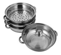 PACKOVE 1pc Stainless Steel Steamer Pot and Soup Cooker with Lid Multi-Functional Stockpot for Gas Stove Kitchen Cookware for Healthy Cooking and Steaming Meals