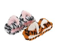 PACKOVE 2 Pcs Elastic Skincare Headbands with Yellow and White Tiger Print, Soft Plush Face Washing Hairbands with Rabbit Ears and Bow, Stretchy Makeup and Spa Hair Wraps for Women