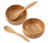 PACKOVE 2 Sets Facial Mask Mixing Bowl with Spoon, Smooth Wooden Surface | Khaki Finish, Non-slip Base, for Face Masks and Essential Oils, Home DIY Skincare Use