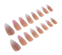 PACKOVE 24Pcs Flower Pattern 3D Press on Nails Set Wearable Jelly Gel Artificial Short Nail Tips for Women Removable Suitable for DIY Manicure and Holiday Use