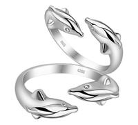 PACKOVE 2pcs Adjustable Double Dolphin Open Ring Ocean Theme Cute Fashion Jewelry for Women Trendy Aesthetic Statement Rings for Friends