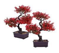 PACKOVE 2pcs Artificial Bonsai Trees Potted Plant Simulation Fake Decorative Plants with Plastic Material, No Trimming Required, for Home, Garden, and Cafes Décor